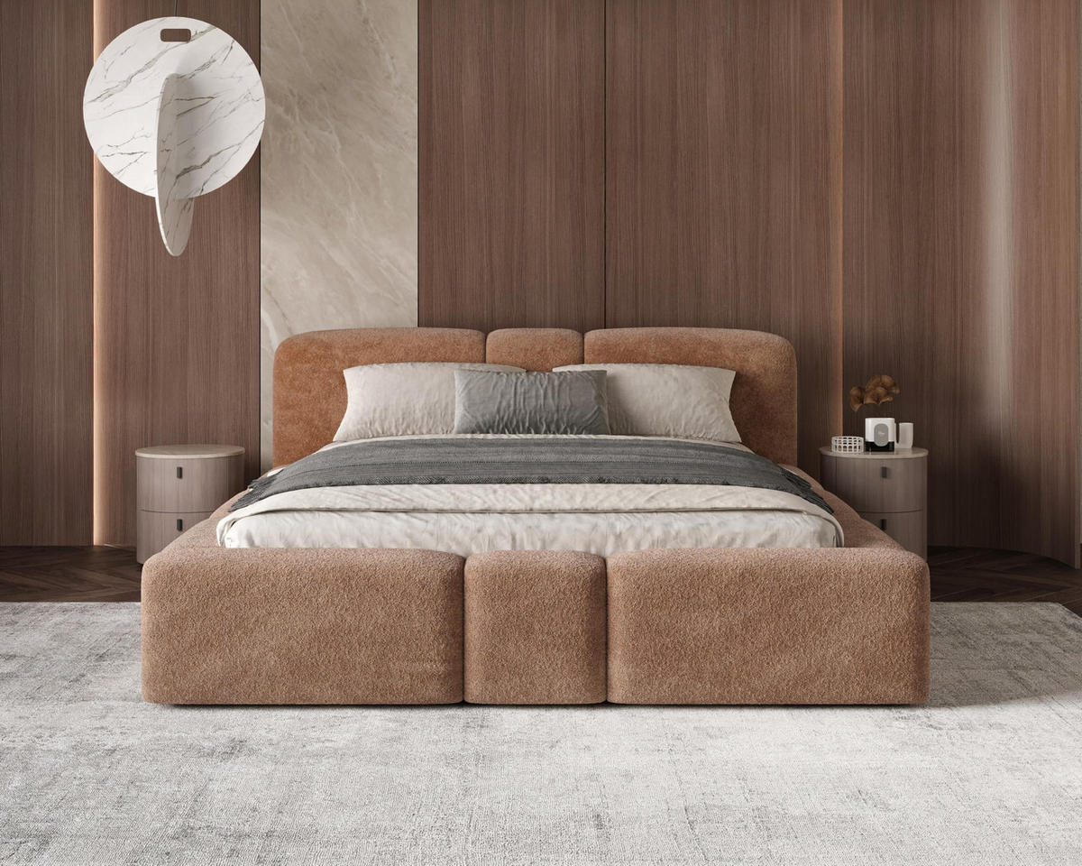 POLSTERBETT Monte160x200 cm- Bettkasten und Stauraum - Doppelbett mit Stabilem Metallrahmen - Monte-Stoff- Hellbraun - Hellbraun, Holzwerkstoff (160/200cm) - Chilly