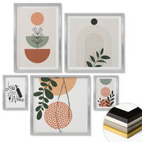 WANDBILDER 5er Set - 50x50 cm & 20x30 cm & 40x60 cm Silberner Rahmen - Abstrakte Pflanzenformen - Silberfarben, Kunststoff (40/60cm) - ArtPrintCave