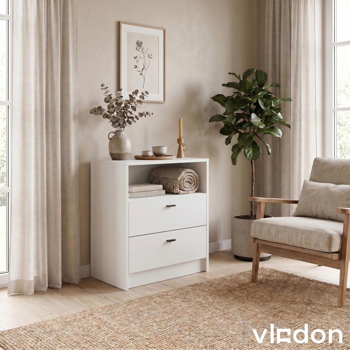 KOMMODE Pino Fronten in Weiß matt - Weiß, Holzwerkstoff (56/67.5/36cm) - Vladon