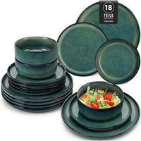 GESCHIRRSET 18 teiliges Set Steinzeug Grün 6 Personen - Grün, Keramik (26/2.8/26cm)