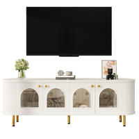 LOWBOARD in Weiß und Gold TV-Schrank mit Glastüren für Wohnzimmer, B170/T35/H55 cm - Goldfarben/Weiß, Glas/Holzwerkstoff (170/55/35cm) - STILVORA