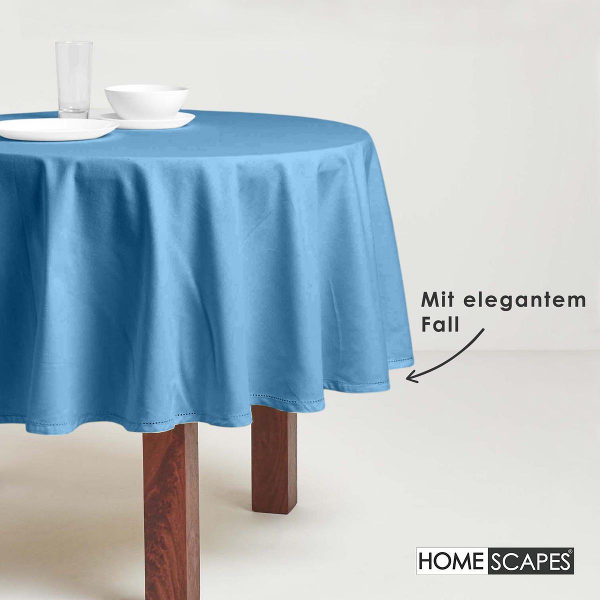 TISCHDECKE blau rund 178 cm, 100% Baumwolle - Blau, Textil (178/178cm) - Homescapes