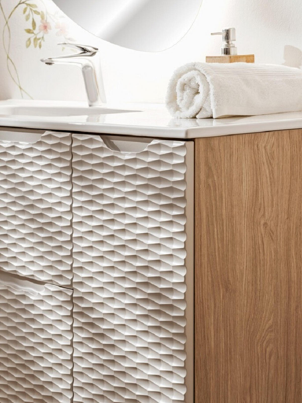 BADMÖBEL-SET 5 Teile - Ocean Beige O BM431 in Beige / Geölte Eiche - Eichefarben/Beige, Holz/Keramik (90/57/46cm)