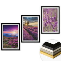 WANDBILDER 3er-Set - 40x60 cm Schwarzer Rahmen - Sonnenuntergang auf Lavendelfeldern - Schwarz, Kunststoff (40/60cm) - ArtPrintCave