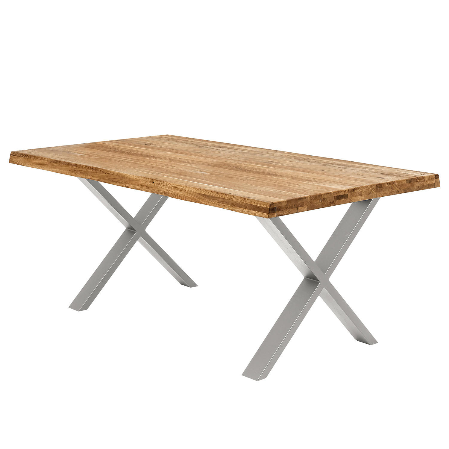 ESSTISCH - Metall / Massivholz - Eichefarben/Silberfarben, Holz/Metall (100/200/76cm) - home24