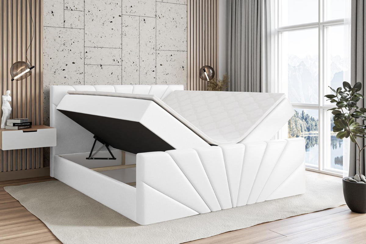 AMERICKÁ postel MILTIO-Z – 120 × 200 cm – H3 – vysoce lesklá bílá - vysoce lesklá bílá, kompozitní dřevo (120/200cm) - ALTDECOR