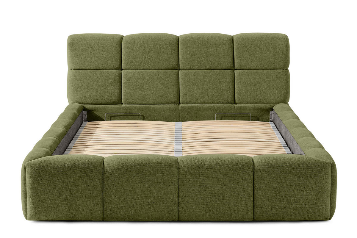 POLSTERBETT AERI 140/160/180/200 mit Rahmen und Bettkasten, oliv - Olivgrün, Holz/Holzwerkstoff (140/200cm) - KONSIMO®