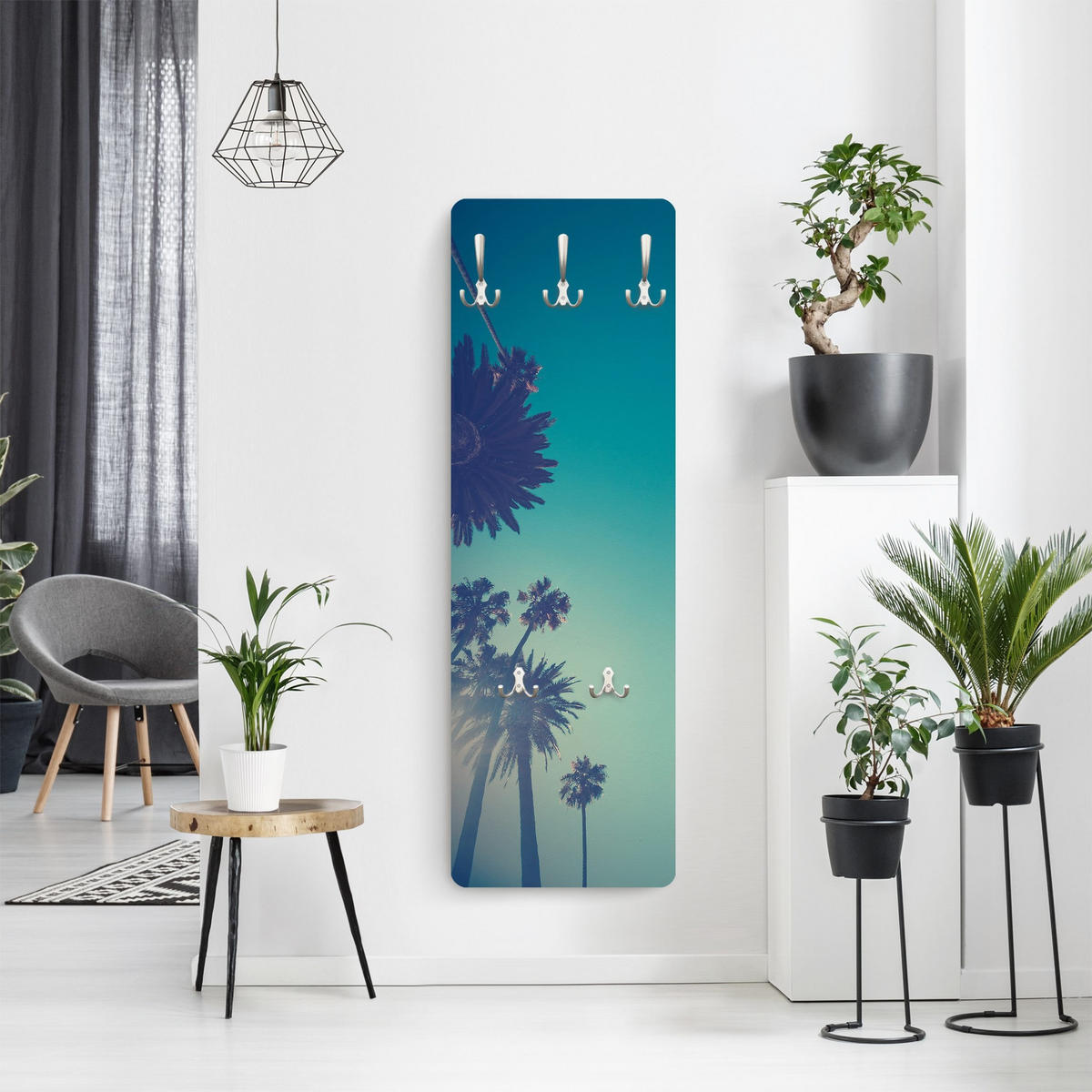 WANDGARDEROBE - Tropische Pflanzen Palmen und Himmel II 34/105 cm - Türkis, Holzwerkstoff (34/105/1.6cm) - Bilderwelten