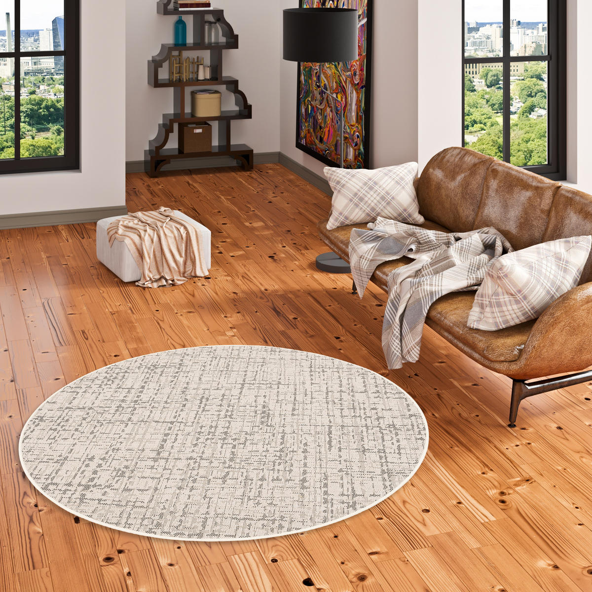 IN & OUTDOOR TEPPICH OSLO TREND RUND - Creme, Textil (160/160cm) - Snapstyle