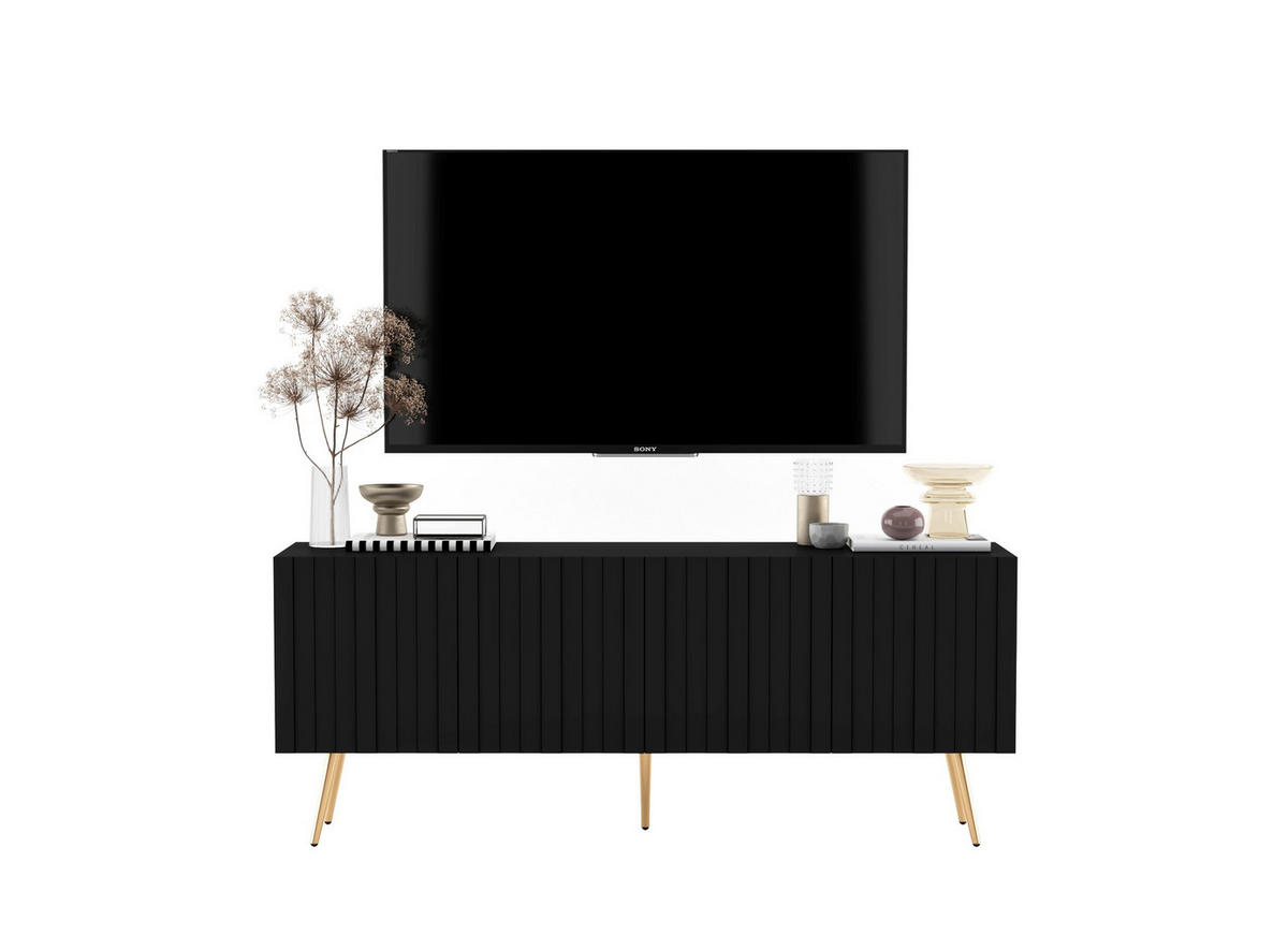 TV-SCHRANK Elpis Schwarz Matt mit goldenen Metallbeine Glamour 150 cm - Goldfarben/Schwarz, Holzwerkstoff/Metall (150/60.5/36.5cm) - Meble Lindner