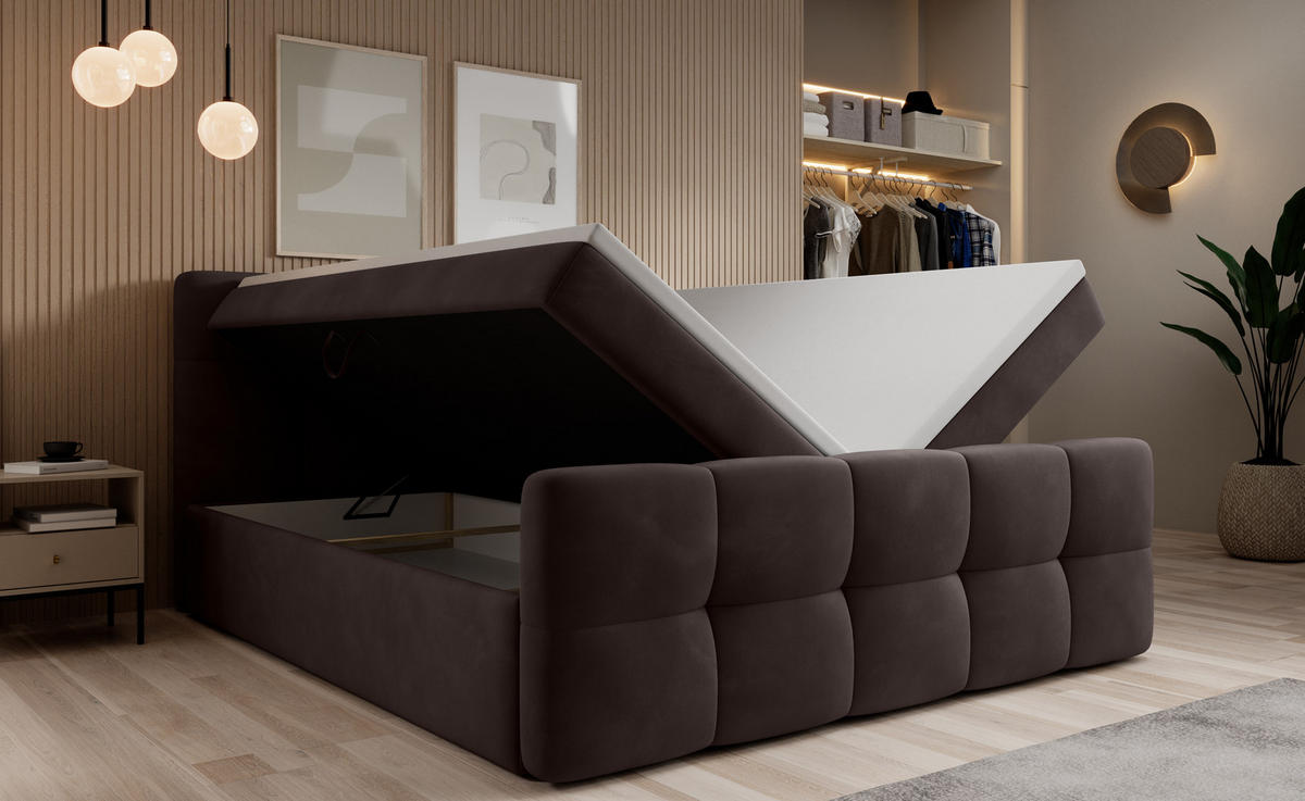 BOXBETT Modena 3 braun 160/200 cm mit Bettkasten - Braun, Textil (160/200cm) - wonello