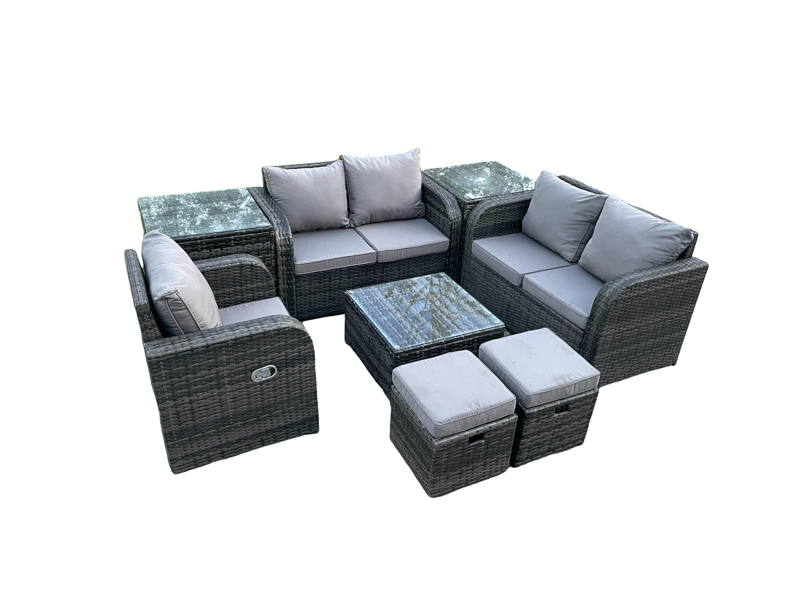 LOUNGEGARNITUR Polyrattan Dunkelgrau 7-Sitzer - Dunkelgrau, Metall - Fimous