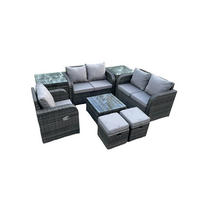 LOUNGEGARNITUR Polyrattan Dunkelgrau 7-Sitzer - Dunkelgrau, Metall - Fimous