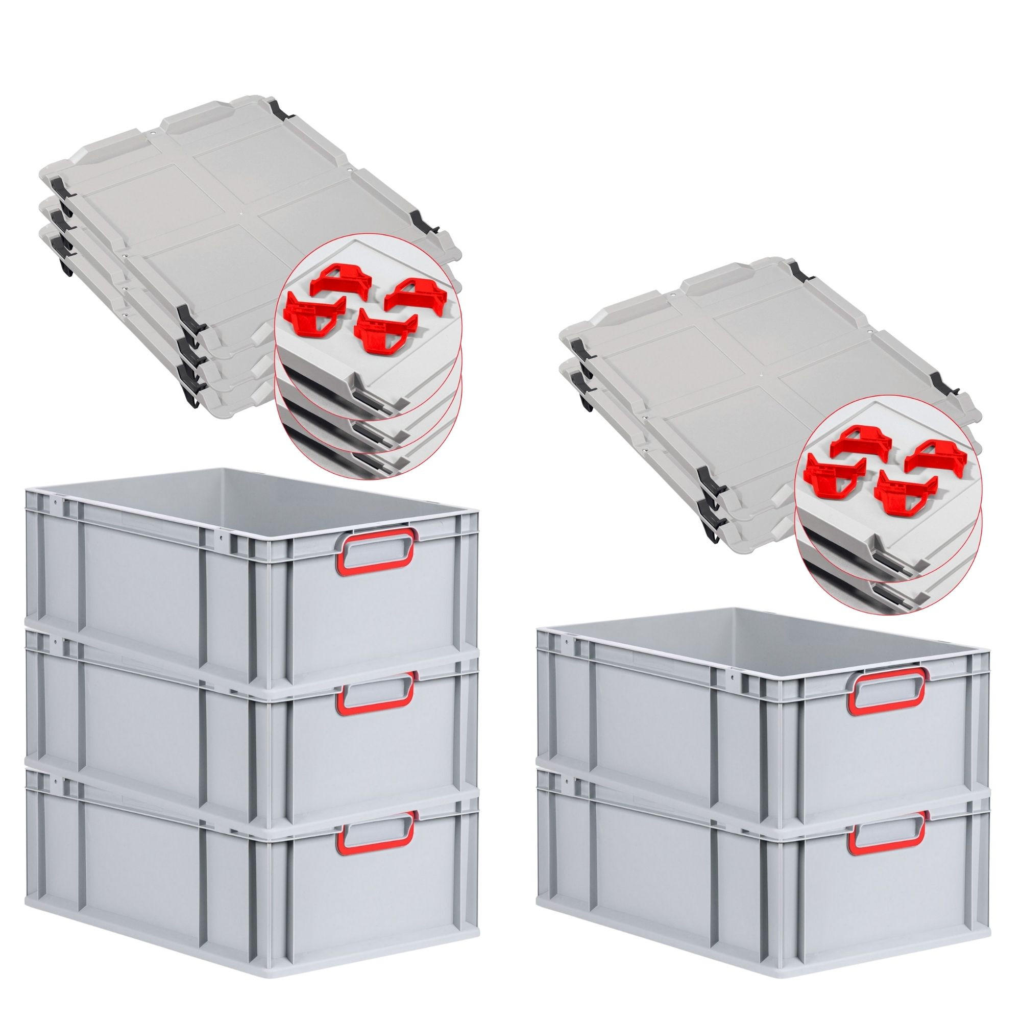 EUROBOX 5x Nextgen Color Mit Auflagedeckel 22x40x60cm Griffe Rot Geschlossen - Rot, Kunststoff (40/22/60cm) - PROREGAL
