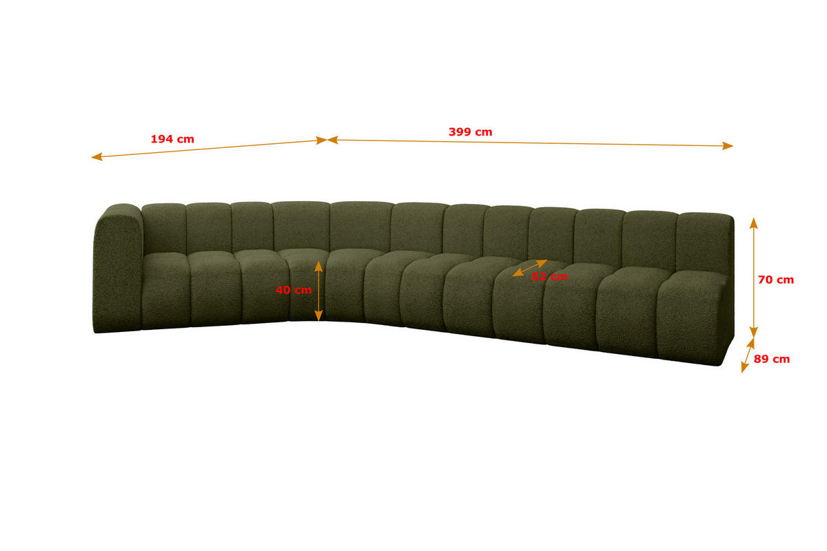 ECKSOFA modulares Sofa Karex-L2 - 399x194x70 cm Grün - Grün, Holzwerkstoff/Textil (399/194cm) - ALTDECOR