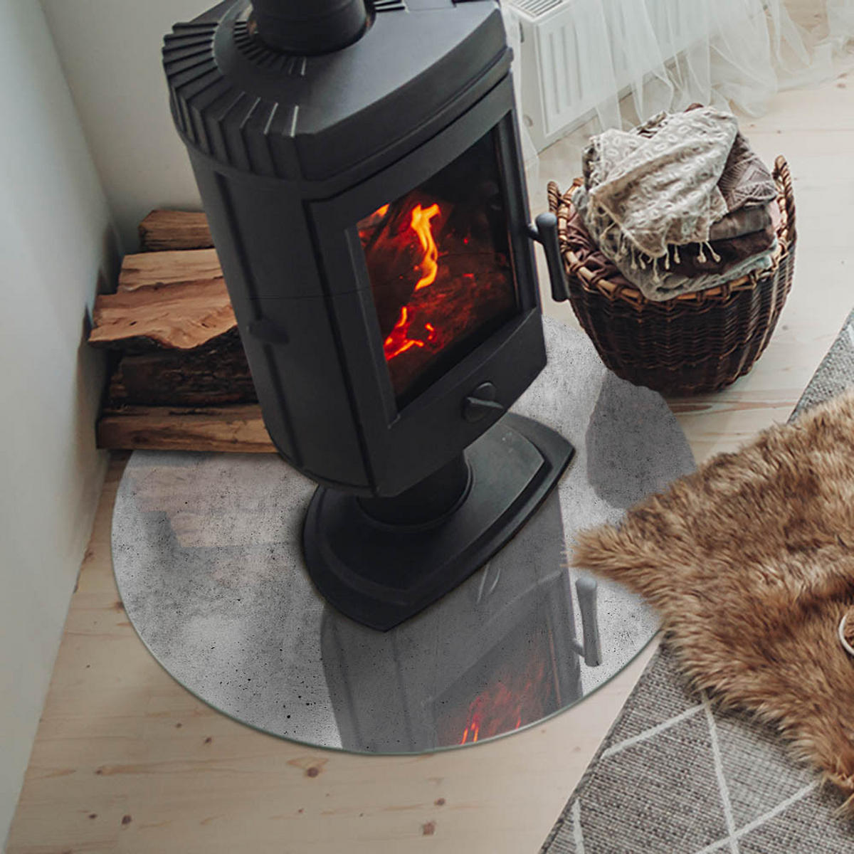 GLASPLATTE für Kamin Ø 70 cm Grau - Grau, Glas (70/70/0.4cm) - ArtPrintCave