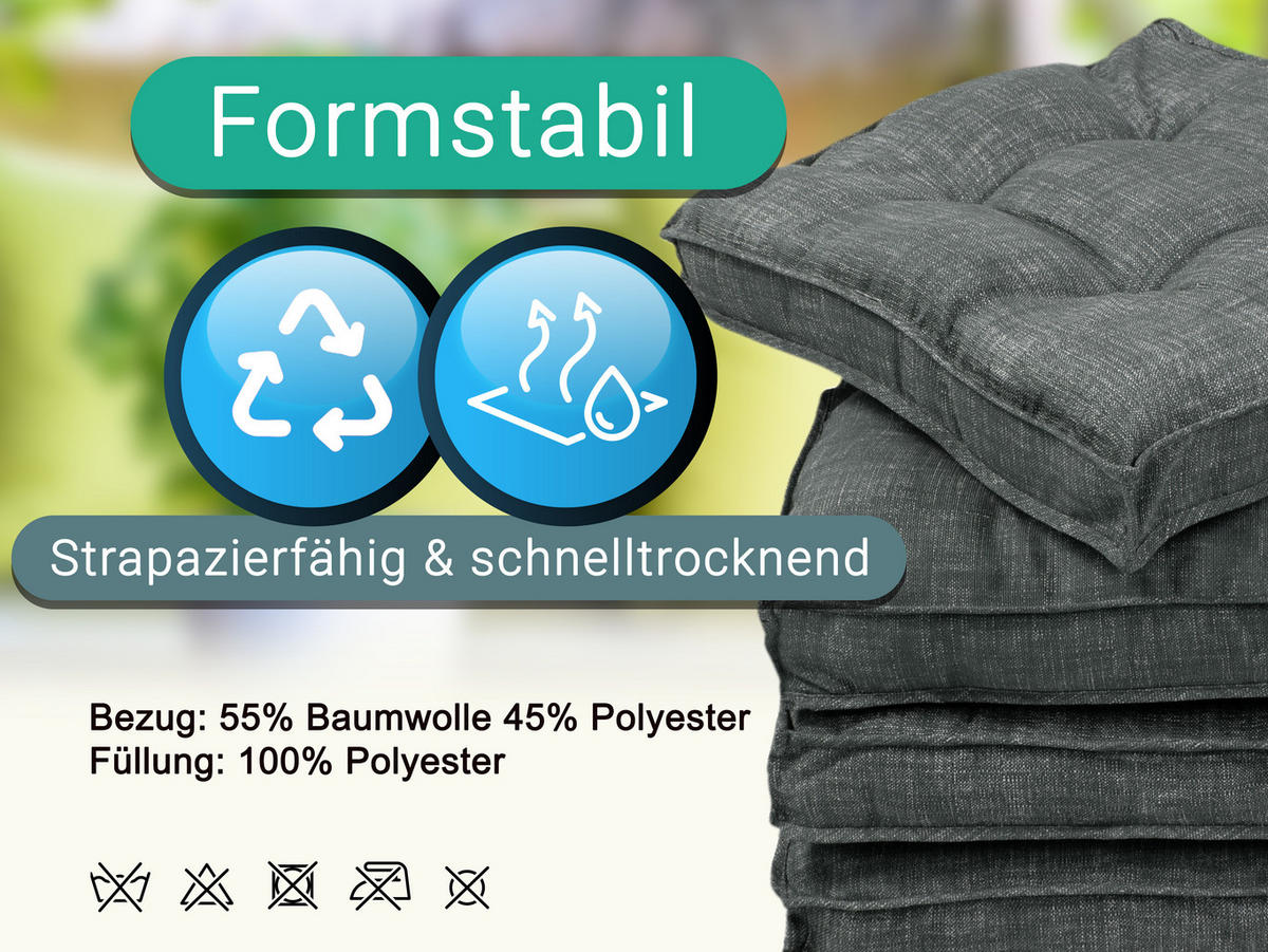 STUHLKISSEN, 4er-Set, 40x40 cm, 55% Baumwolle, 45% Polyester, Grau - Grau, Textil (40/40/6cm) - Zollner