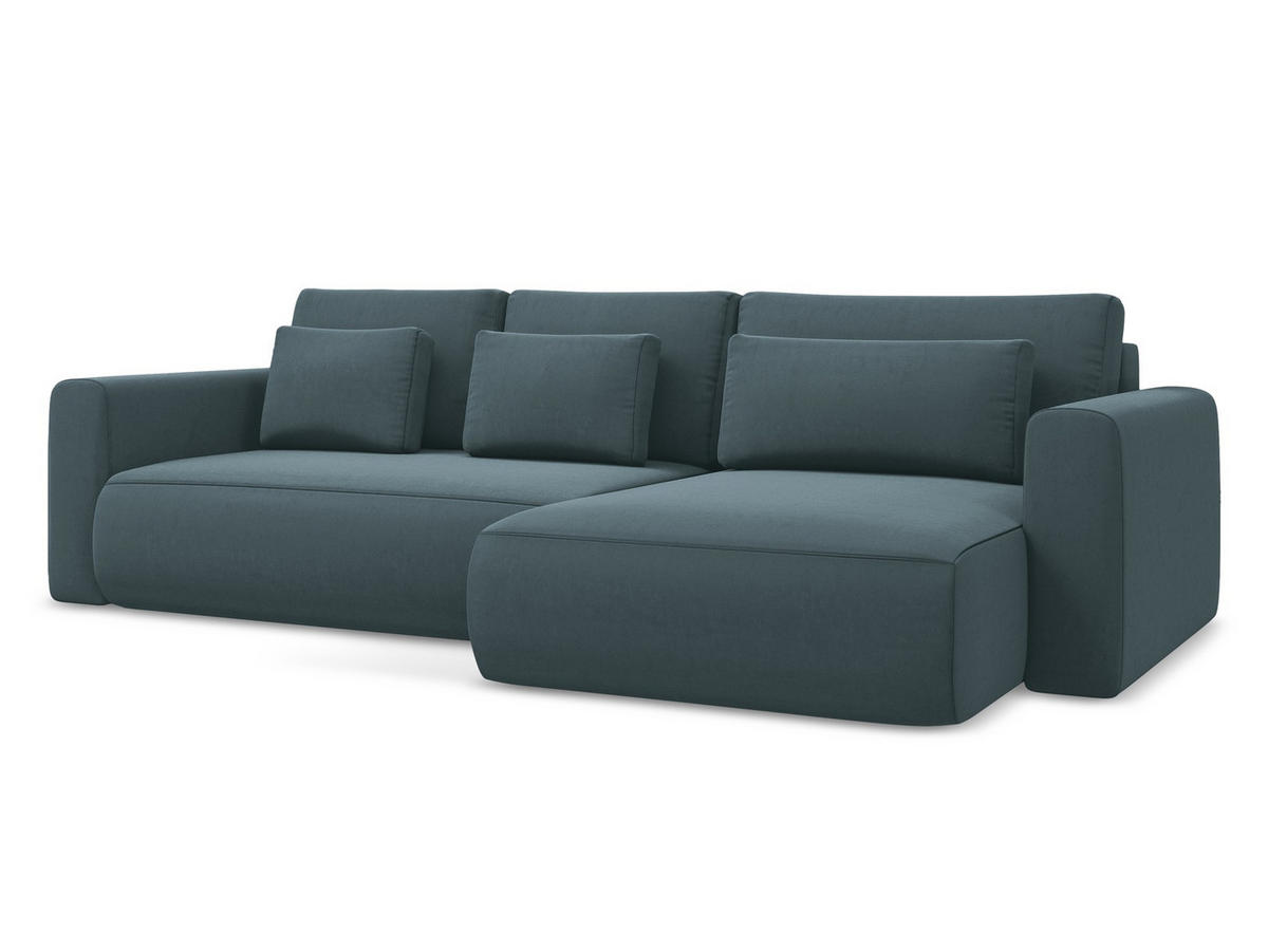 ECKSOFA mit Schlaffunktion Samt Stoff Blau - Blau/Petrol, Kunststoff/Textil (278/149cm) - Makamii