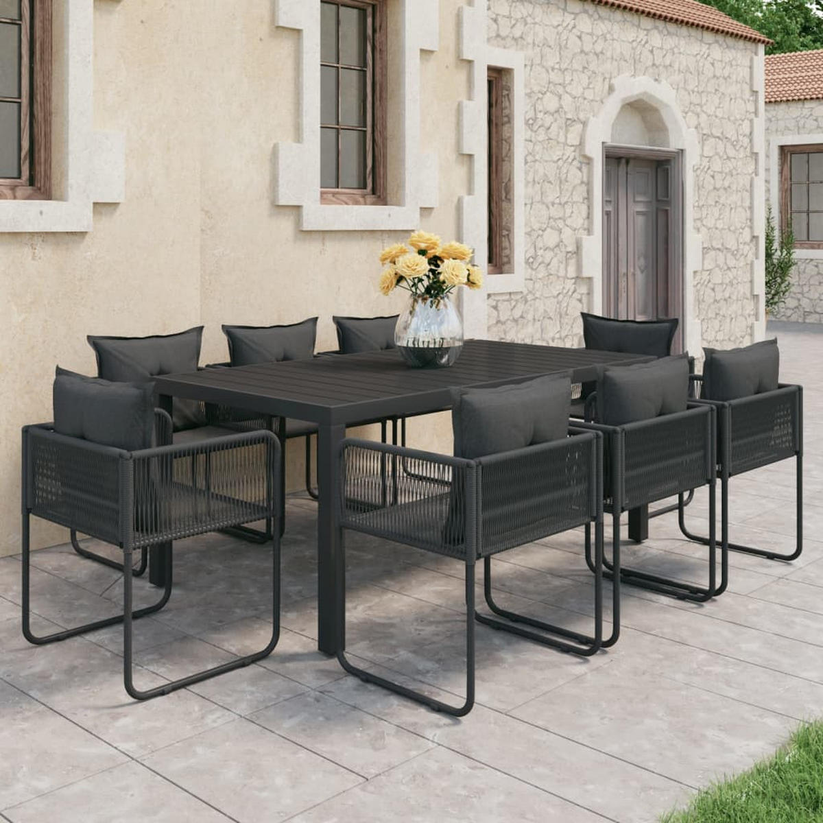 GARTEN-ESSGRUPPE 9Er Set Pvc Rattan Schwarz - Schwarz, Kunststoff - vidaXL