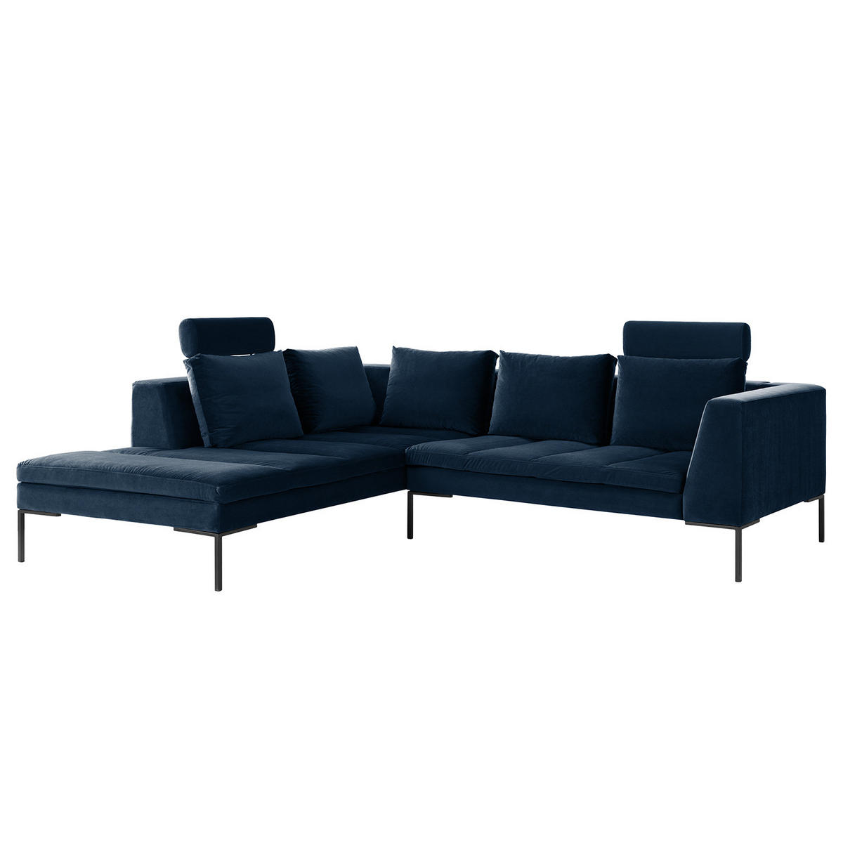 ECKSOFA mit Ottomane - Schwarz/Dunkelblau, Textil/Metall (255/230cm) - home24