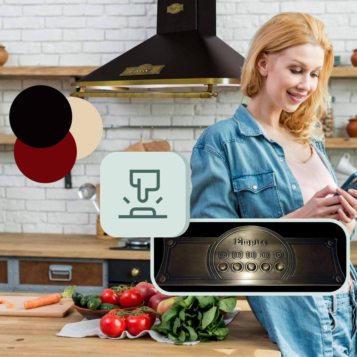 WANDHAUBE A 9315 Em Eco Schwarz 90cm - Schwarz, Metall (90/86.5/48cm) - Kaiser Küchengeräte