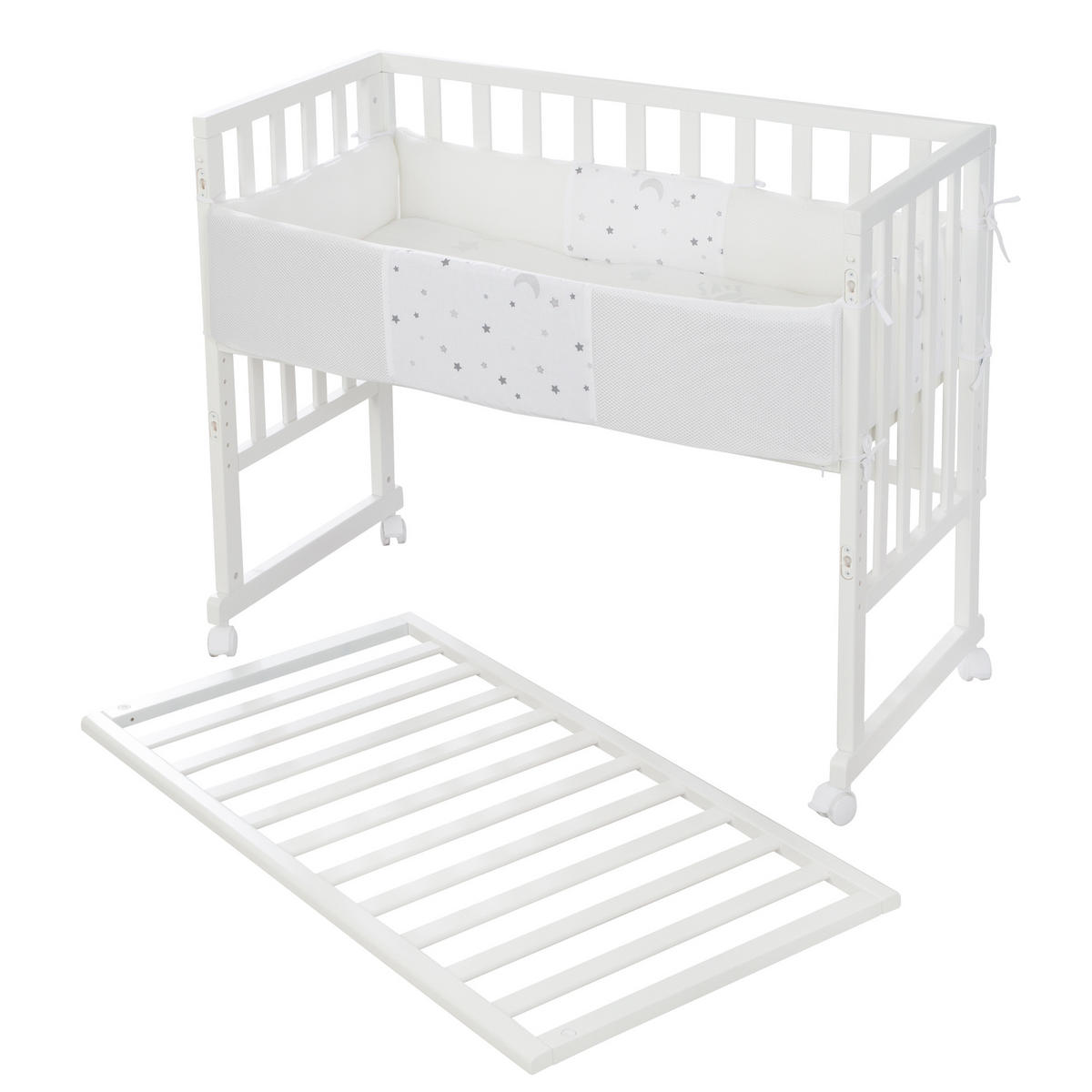 BEISTELLBETT Sternenzauber grau 3in1 Set 90 x 45 cm - Hellgrau/Weiß, Holzwerkstoff (45/90cm) - Roba