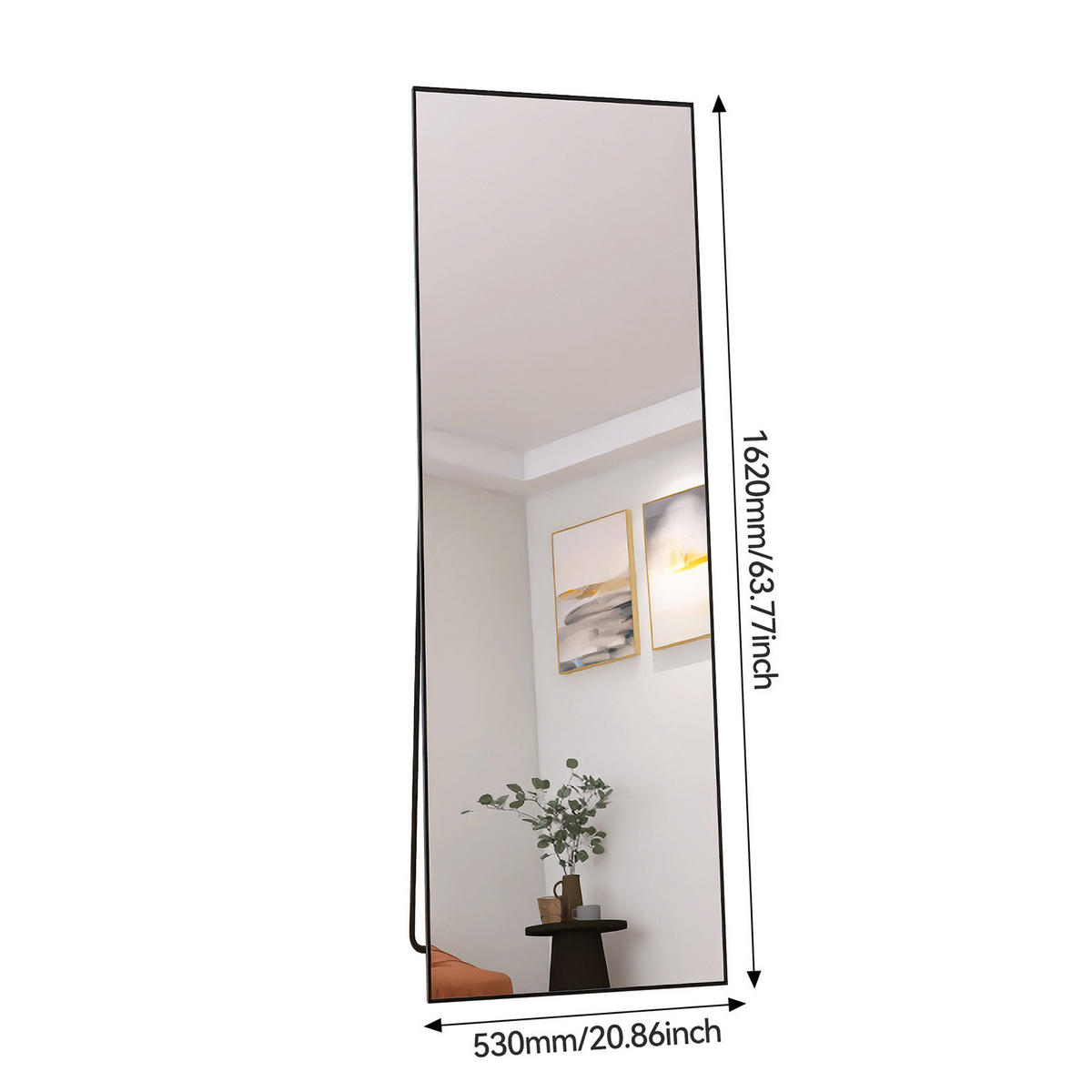 GANZKÖRPERSPIEGEL 53x162 cm, Rechteck, Aluminiumrahmen, verstellbarer Ständer, rutschfeste Basis, Schwarz - Schwarz, Metall (53/3/162cm) - BRILVERDE