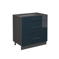 KÜCHENUNTERSCHRANK Fame-Line Dunkelblau Hochglanz 80 cm mit 3 Schubladen ohne AP - Anthrazit/Dunkelblau, Holzwerkstoff (80/82/51.6cm) - Vicco
