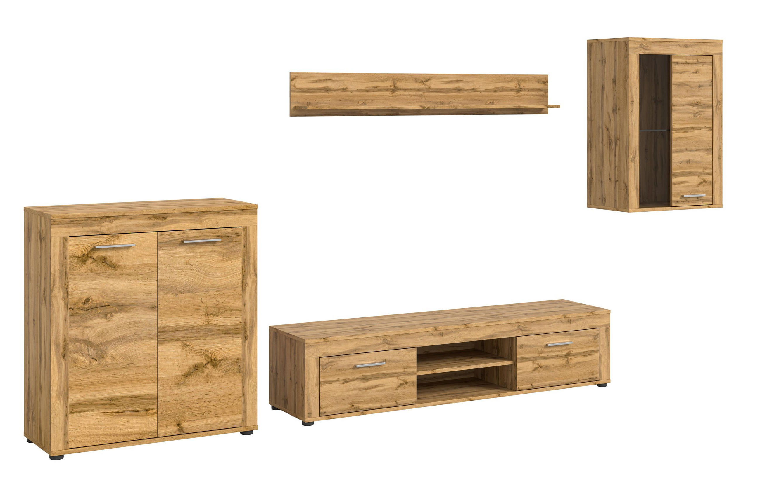 WOHNWAND Milo 4 tlg. (B/H/T: ca. 330/169/40 cm) in Wotan Eiche /Wotan Eiche - Eiche Wotan, Holzwerkstoff (330/169/40cm)