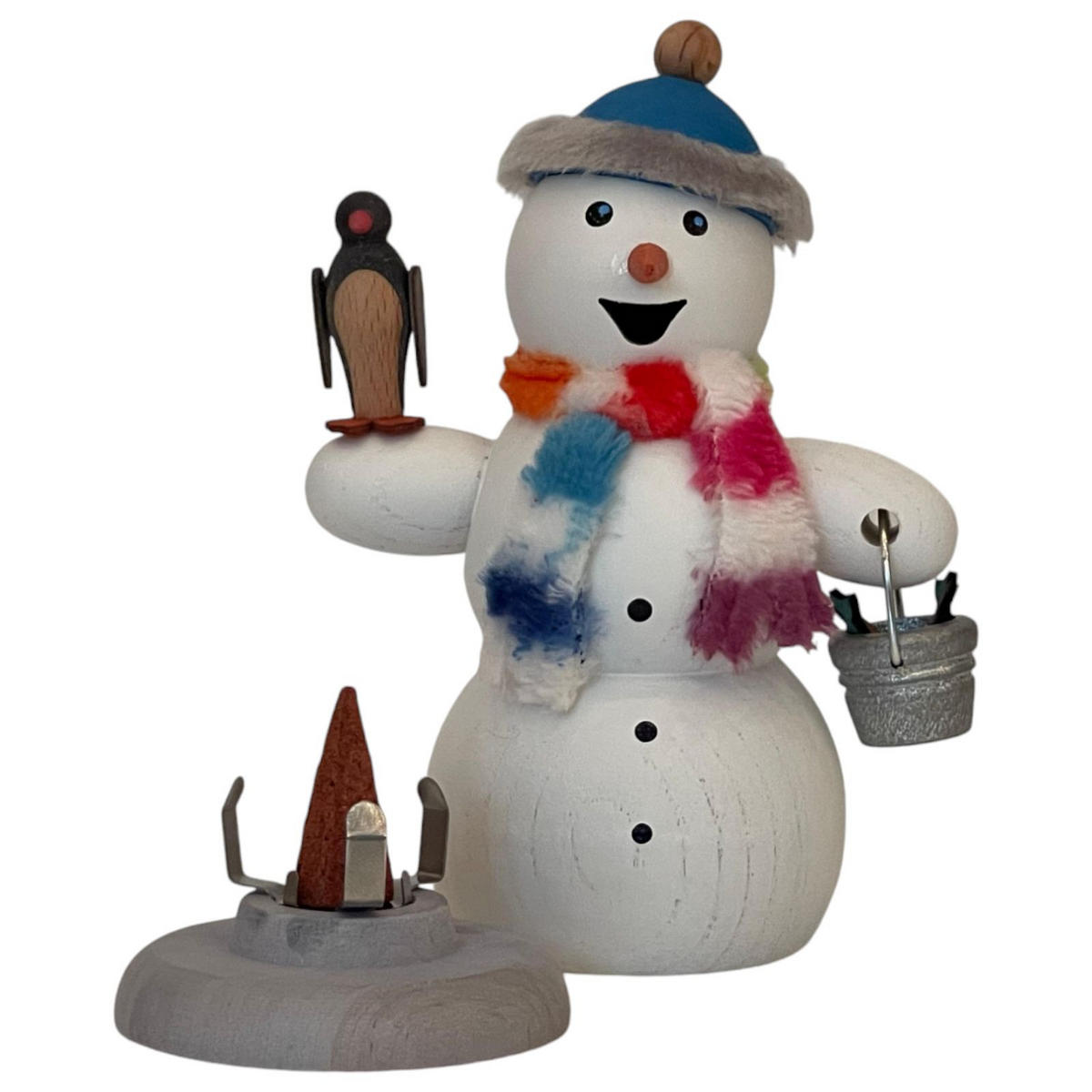RÄUCHERFIGUR Räuchermännchen Schneemann mit Pinguin 13 cm - Multicolor, Holz (6/13/10cm)