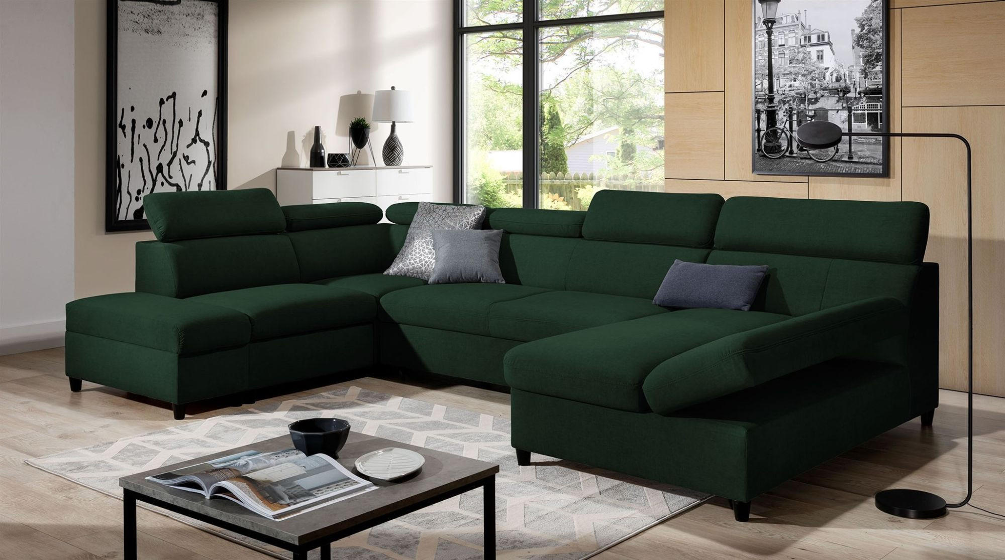 WOHNLANDSCHAFT Schlafsofa Anton - Dunkelgrün, Holzwerkstoff/Textil (342/96/205cm) - Fun Möbel