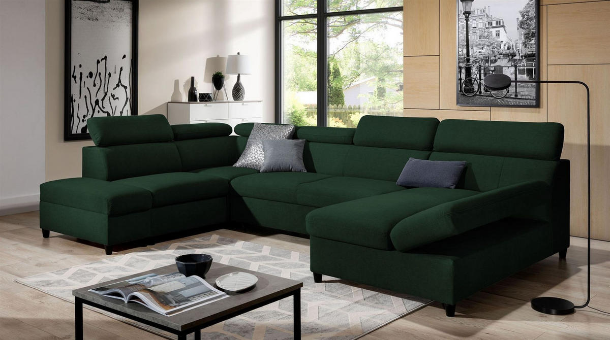WOHNLANDSCHAFT Schlafsofa Anton - Dunkelgrün, Holzwerkstoff/Textil (342/96/205cm) - Fun Möbel