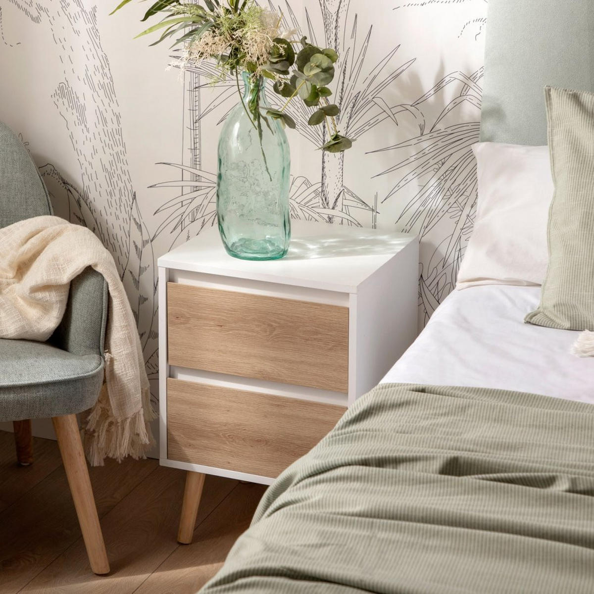 NACHTTISCH 2 SCHUBLADEN Kemi Zweifarbig 40 cm x 59 cm - Multicolor, Holzwerkstoff (40/59/40cm)