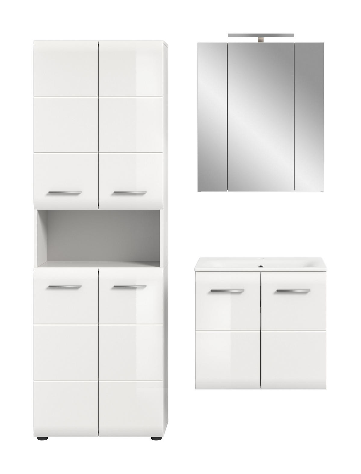 BADKOMBINATION Ice inkl. Beleuchtung 135x185x46 cm weiß Hochglanz MDF 3tlg. - Weiß, Holz (135/185/46cm)