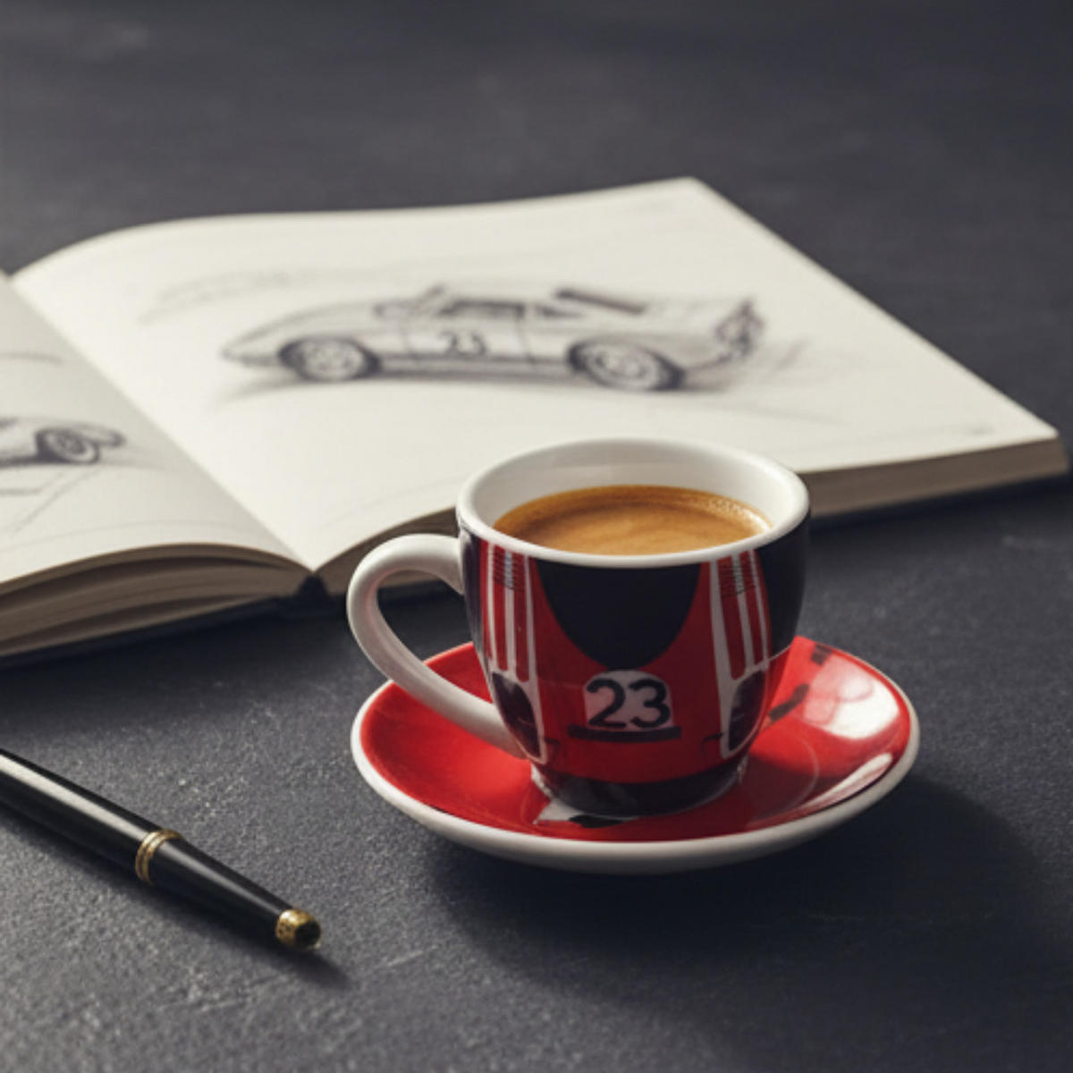 ESPRESSOTASSE 917 KH Coupé Rot Schwarz, Limited Edition, Porzellan, Sammlertasse, Espressobecher, Heißgetränke, Design Tasse, Motorsport Design - Rot/Schwarz, Keramik (0.08L) - Porsche