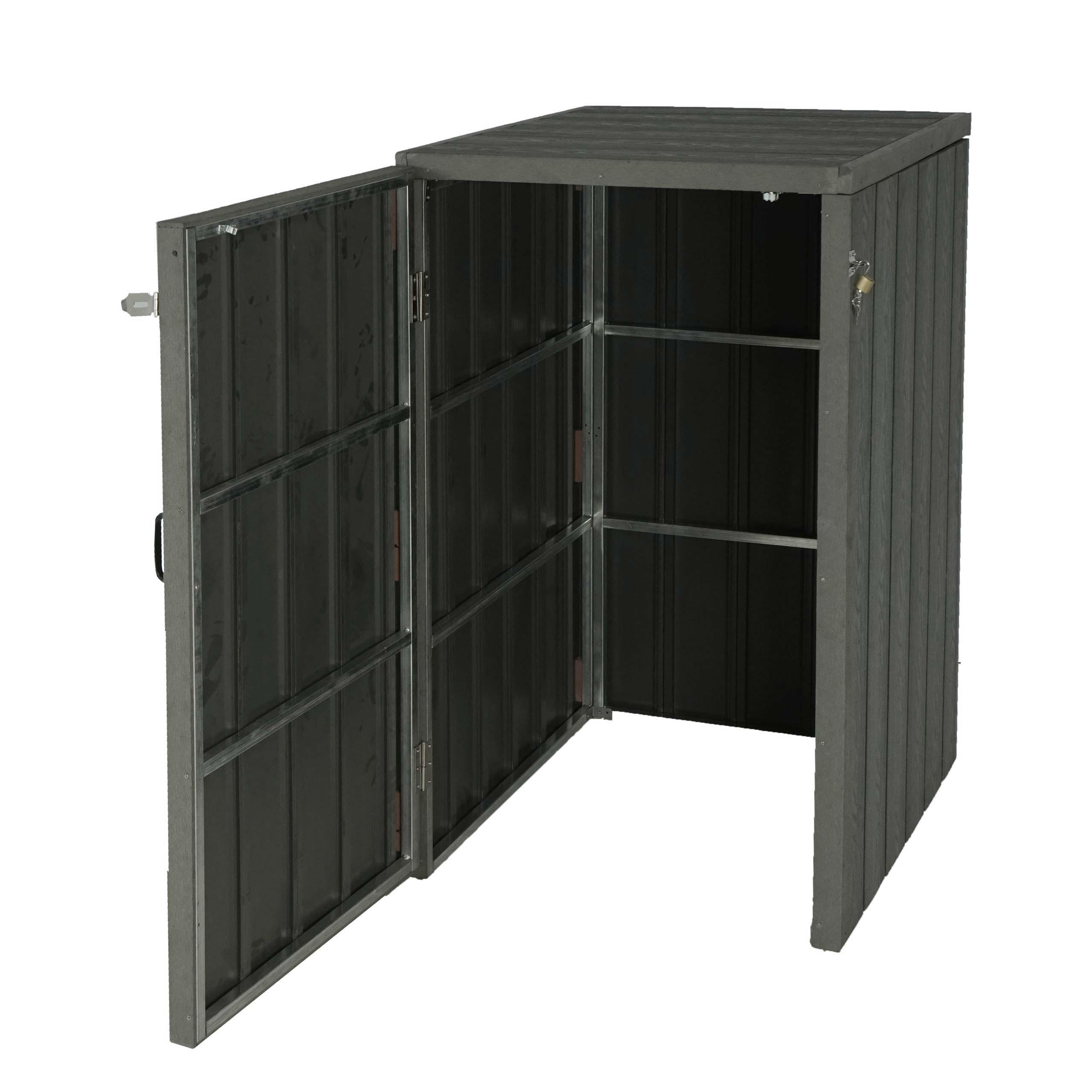 MÜLLTONNENBOX XL 1er-/2er-WPC HxBxT 117x80x105cm Metall Holzoptik erweiterbar Grau - Grau, Metall (80/117/105cm) - PROREGAL