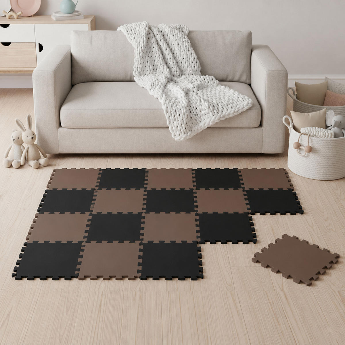 SPIELMATTE ab Null - 180/90 cm Puzzlematte Schwarz - Multicolor, Kunststoff (30/30cm) - Littletom