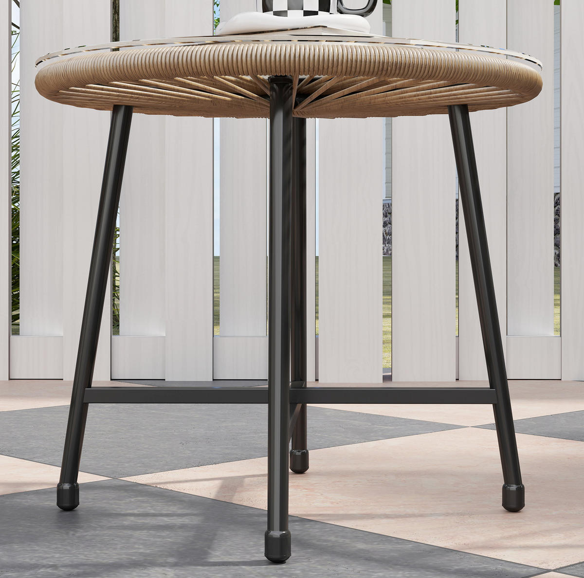 BALKONMÖBEL-SET 72/68/81 cm mit 2 Stühlen, Tisch, Glasplatte und Stahlgestell aus Rattan, Naturholz - Naturfarben, Naturmaterialien - Redom