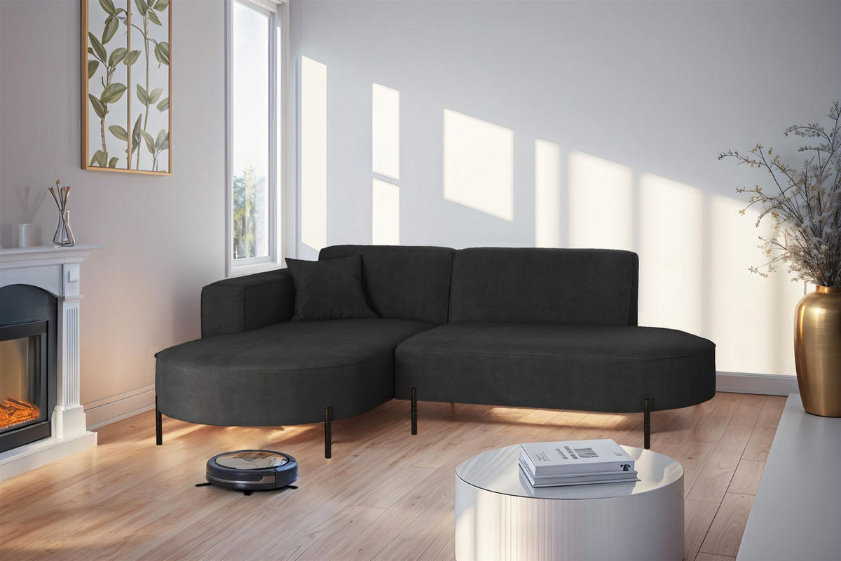 ECKSOFA Valencia Xs - Anthrazit, Holzwerkstoff/Textil (236/165cm) - Fun Möbel