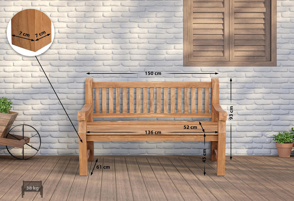 GARTENBANK Teakbank Degad Holz Teak Holzbank 150cm - Teakfarben, Holz (150/93/61cm) - DELUKE