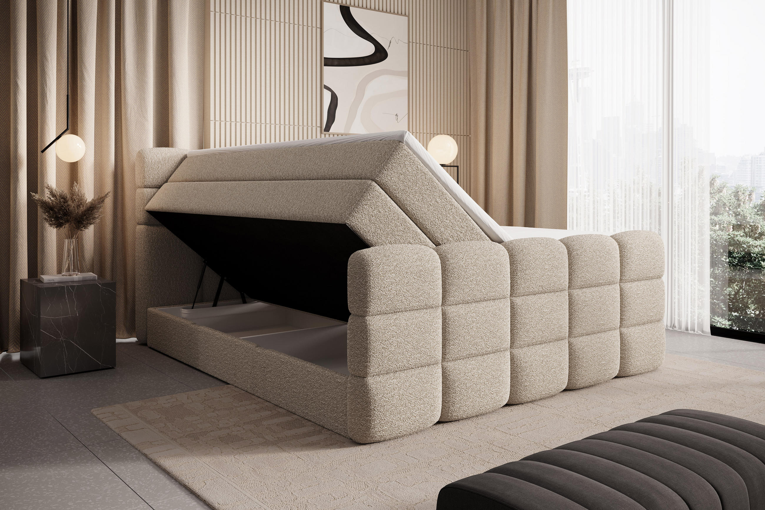 BOXSPRINGBETT Carenzo 1 beige 200/200 cm H3/H4 - Beige, Textil (200/200cm) - wonello