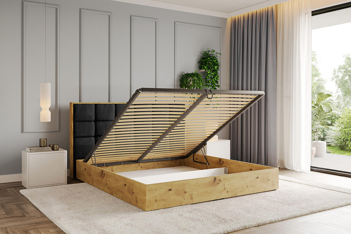 POLSTERBETT mit Bettkasten und Lattenrost, Bett mit Matratze H3/H4 - ENZO2 140x200 Schwarz - Schwarz, Holzwerkstoff/Textil (140/200cm) - ALTDECOR