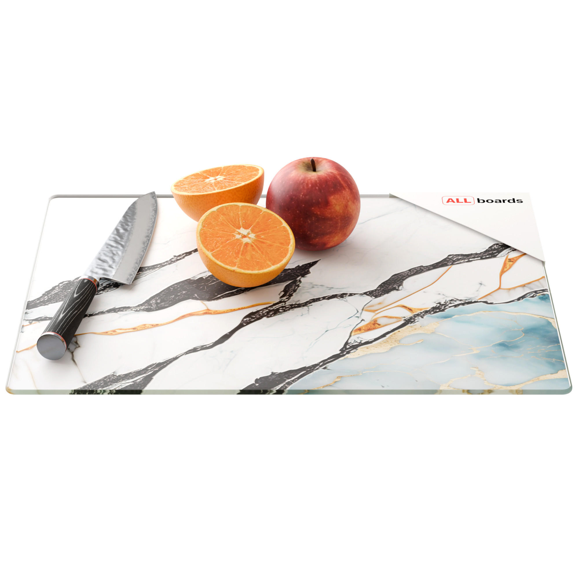 SCHNEIDEBRETT aus Glas – MARMOR, BLAU UND GOLD, 30 x 40 cm, Küchenbrett, Schutzplatte, Glastablett - Hellgrau, Glas (30/1.3cm) - ALLboards