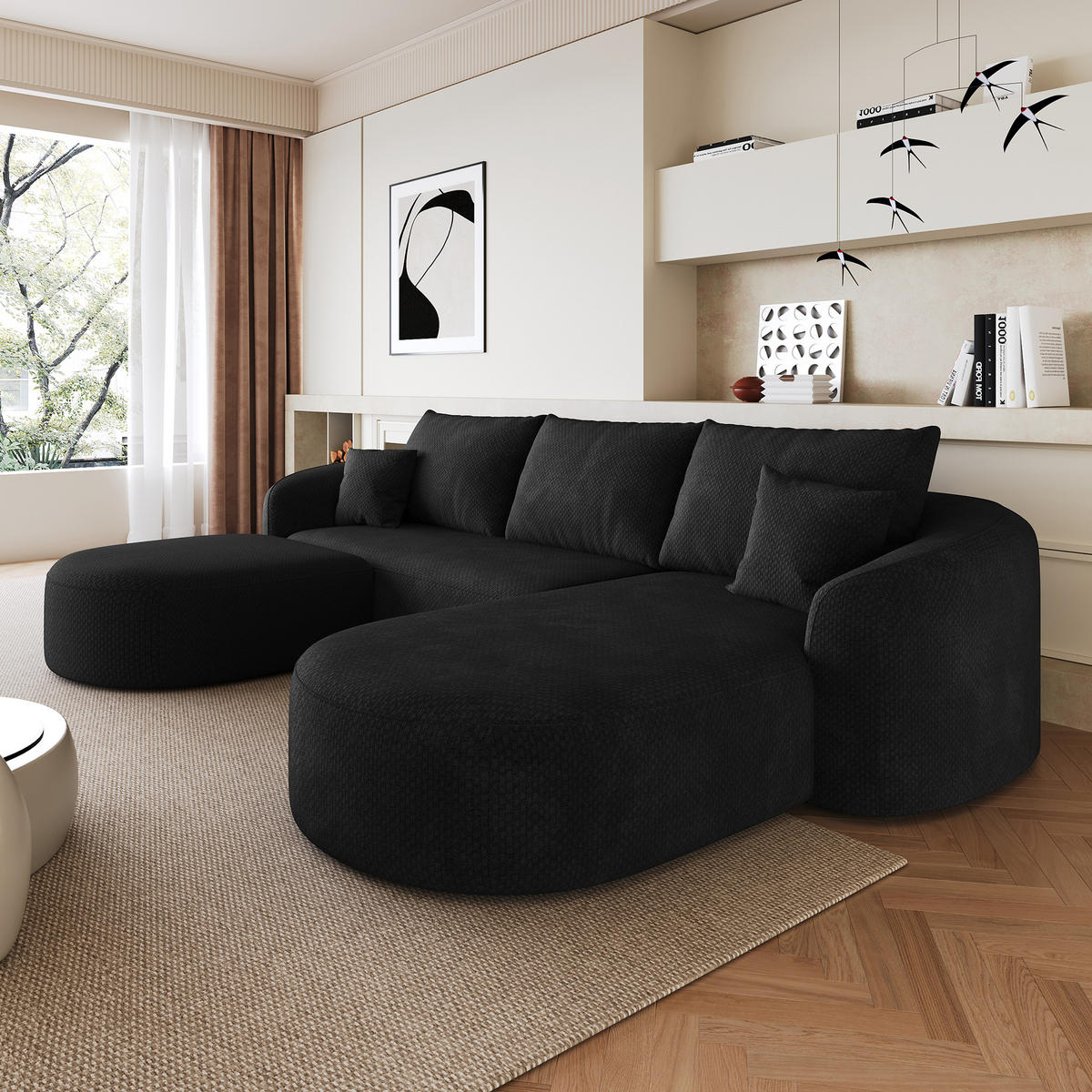 WOHNLANDSCHAFT DE-34817 U-Form 2-Sitzer Chaiselongue rechts Schwarz - Schwarz, Textil (168/85/266cm) - ComfortXL