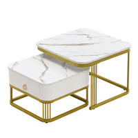 COUCHTISCH aus MDF 60x60x45 & 50x50x34 cm in Weiß mit Schublade - Weiß, Holzwerkstoff (60/60/45cm) - Modfu