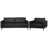 SOFA-SET 4-sitzer Leder Schwarz Savalen - Schwarz, Leder (204/87/91cm) - Beliani
