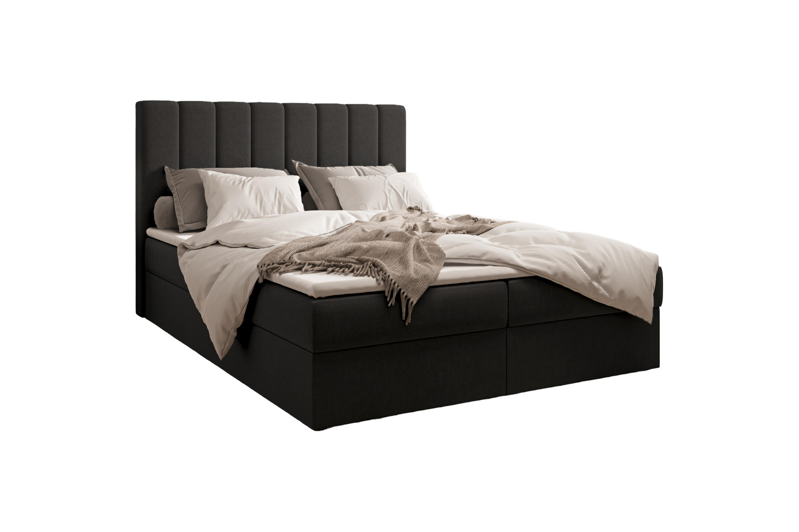 BOXBETT 01 140 x 200 cm - Manila – Stilvoll und bequem Mit Bettkasten, PU-Topper, Federmechanismus, waschbarer Bezug - Schwarz, Holz (140/200cm) - ROYAL24_MARKT