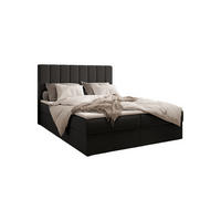 BOXBETT 01 140 x 200 cm - Manila – Stilvoll und bequem Mit Bettkasten, PU-Topper, Federmechanismus, waschbarer Bezug - Schwarz, Holz (140/200cm) - ROYAL24_MARKT