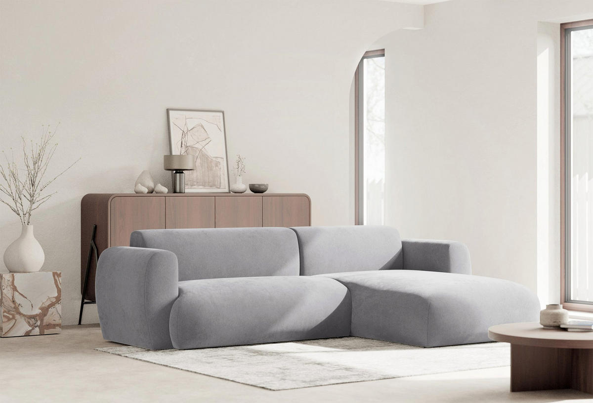 ECKSOFA Emia Grau rechts - Schwarz/Grau, Kunststoff/Textil (156/262cm) - Selsey