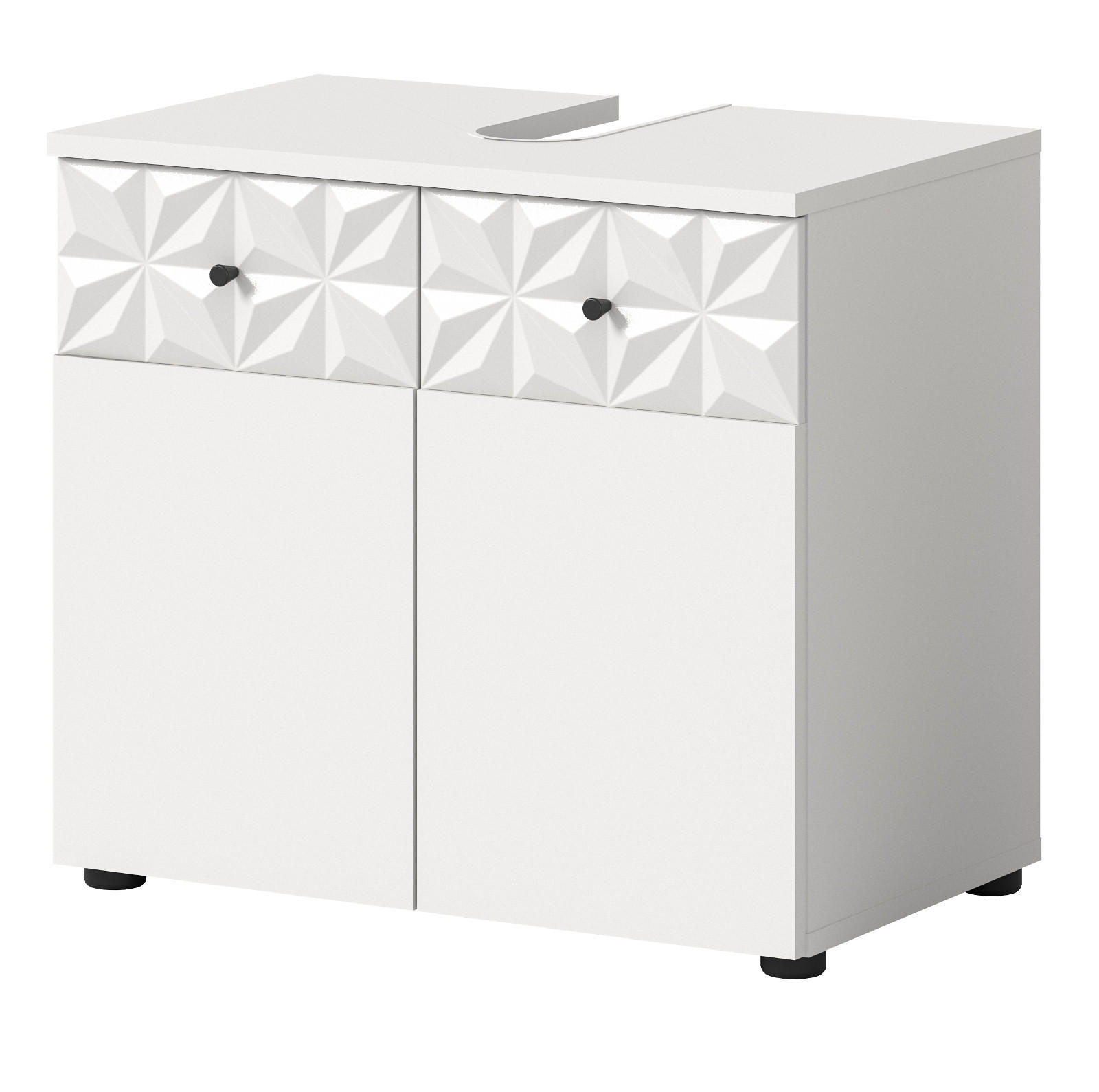 WASCHBECKENUNTERSCHRANK weiß Hochglanz 60 cm, Badschrank mit 3D-Struktur - Weiß Hochglanz/Schwarz, Holzwerkstoff/Kunststoff (60/54/34cm) - Inn.Furn